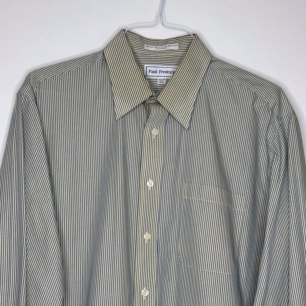 Paul Fredrick Yellow Navy Striped Men’s Button Down Dress Shirt - Picture 2 of 7